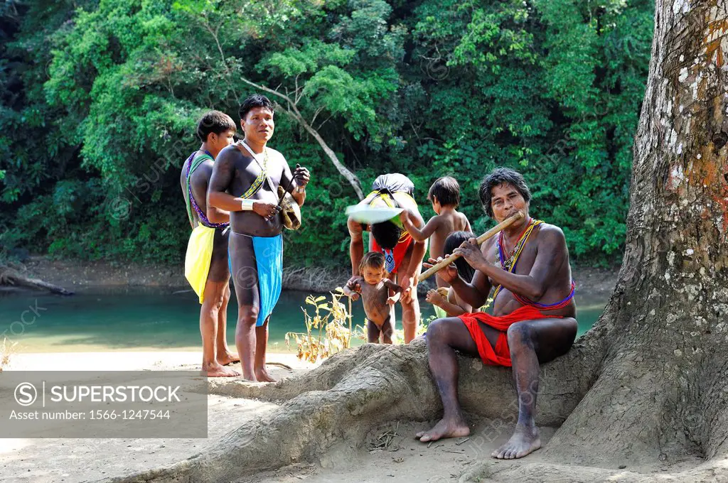 villagers of Embera native community living by the Chagres River within the Chagres National Park, Republic of Panama, Central America