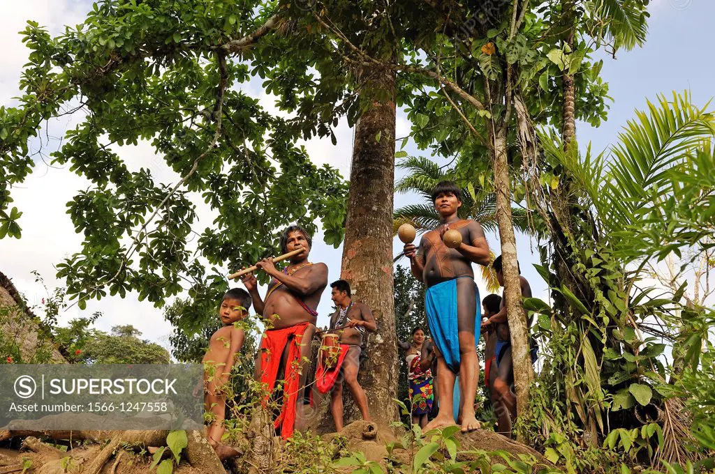 men of Embera native community living by the Chagres River within the Chagres National Park, Republic of Panama, Central America