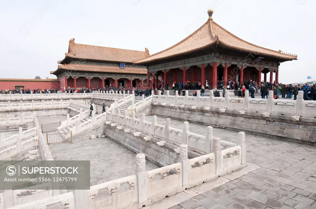 Hall of Central Harmony (Zhonghedian) and Hall of Preserving Harmony (Baohedian), Forbidden City, Beijing, China.
