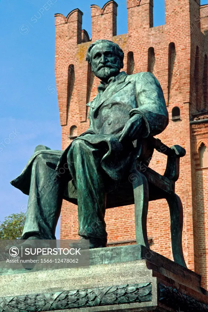 Italy, Emilia Romagna, Busseto, Piazza Verdi Square, Giuseppe Verdi Monument by Luigi Secchi.