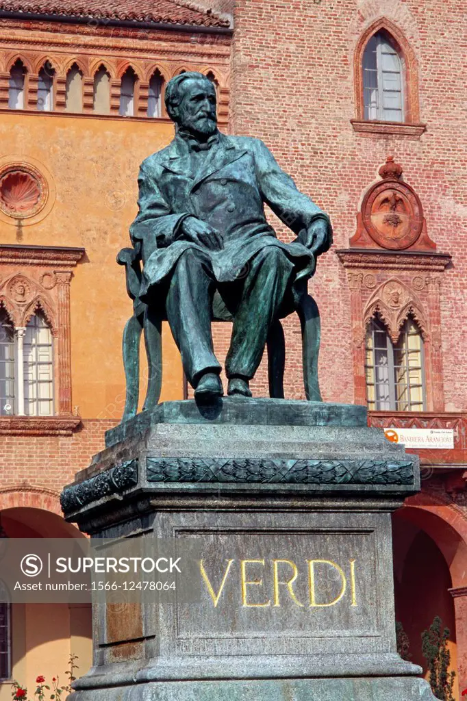 Italy, Emilia Romagna, Busseto, Piazza Verdi Square, Giuseppe Verdi Monument by Luigi Secchi.