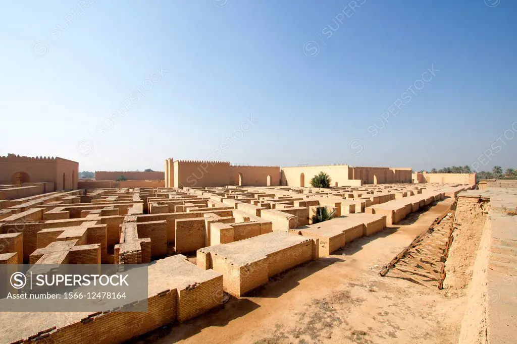 A picture of some of the buildings of the city of Babylon in Iraq, And show where the city walls and some of the old building of the city.