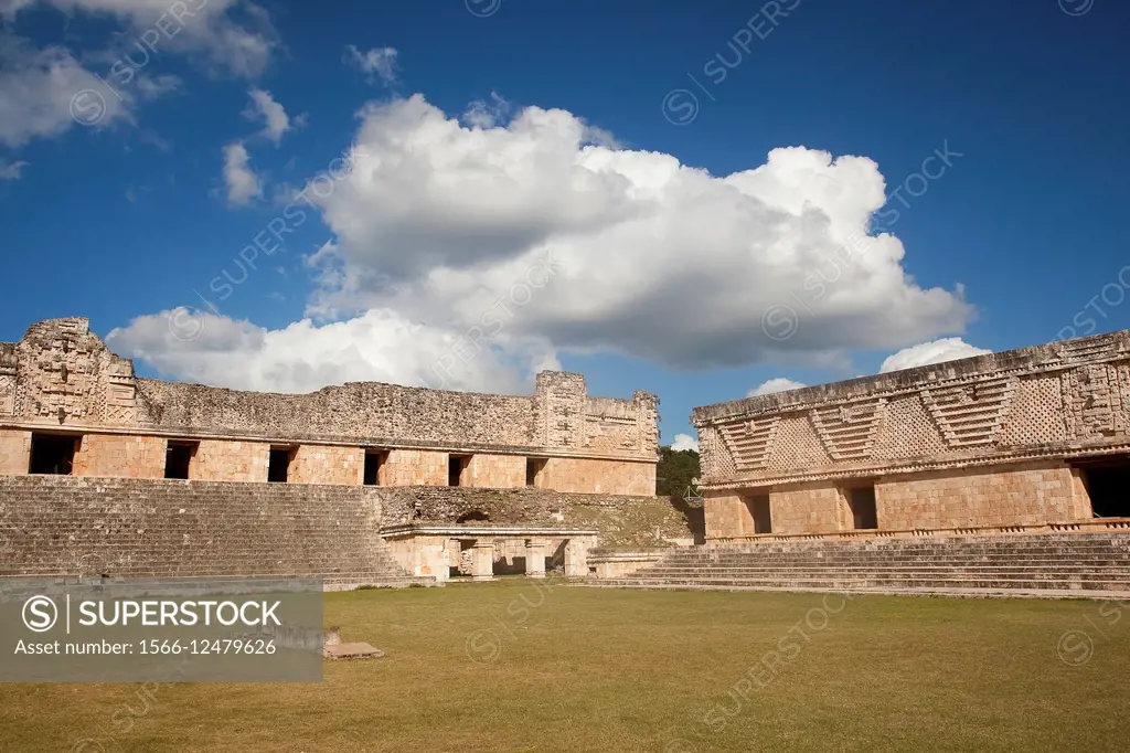Quadrangle Of The Nuns in Uxmal ruins, Prehispanic Mayan city of Uxmal Archaeological Site, Yucatan Province, Mexico, Central America.
