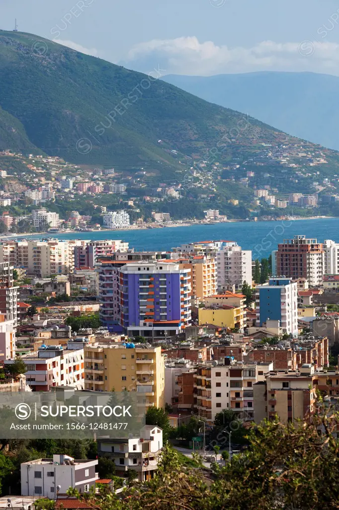 Albania, Vlora, elevated city view.
