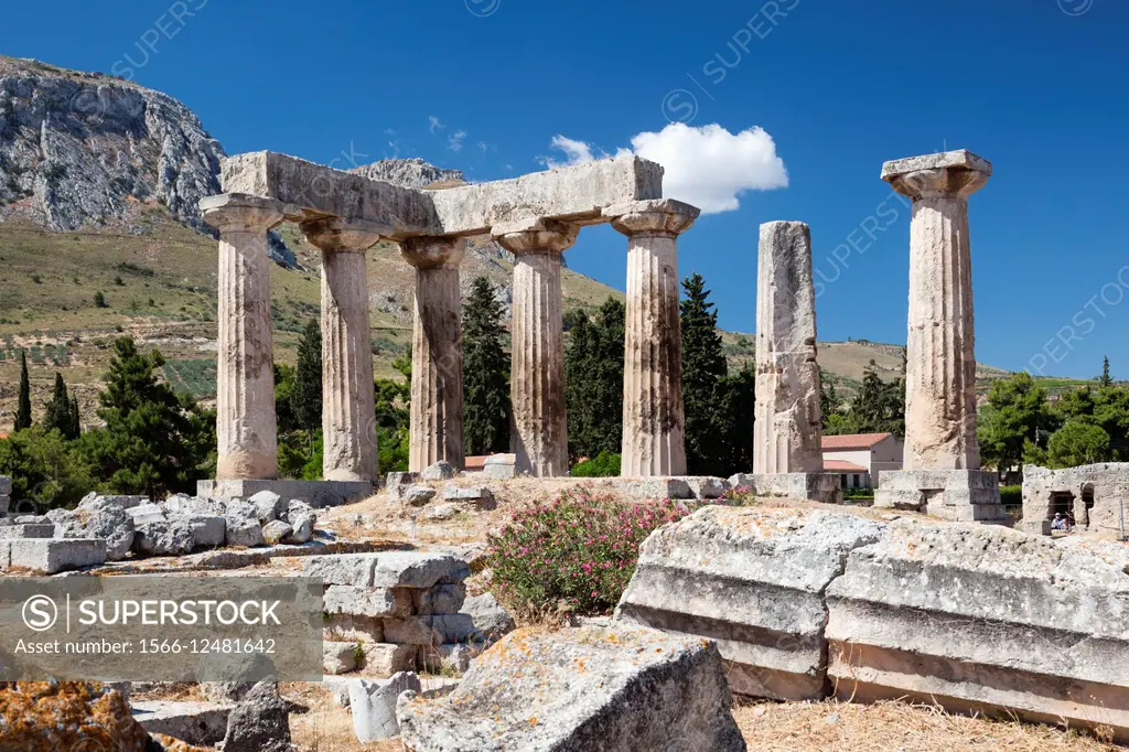 Greece, Peloponese Region, Corinth, Ancient Corinth, Temple of Apollo.