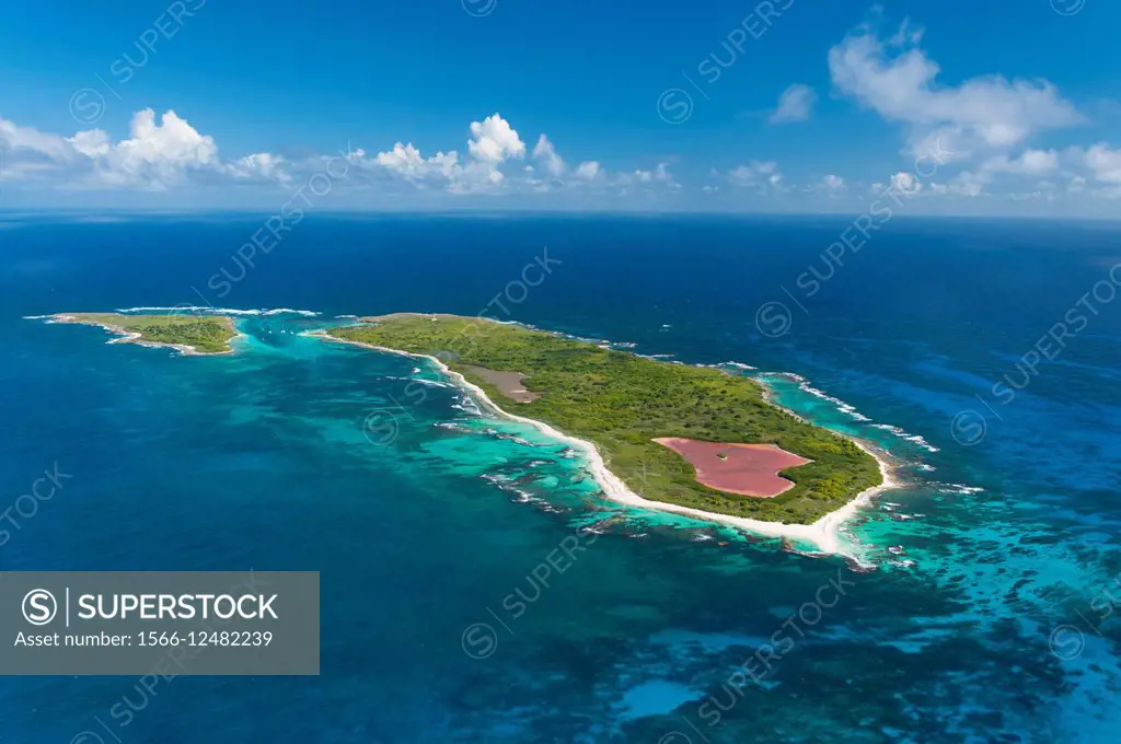 France. Guadeloupe, La PetiteTerre islands, Terre du haut at left and Terre du Bas at right aerial view