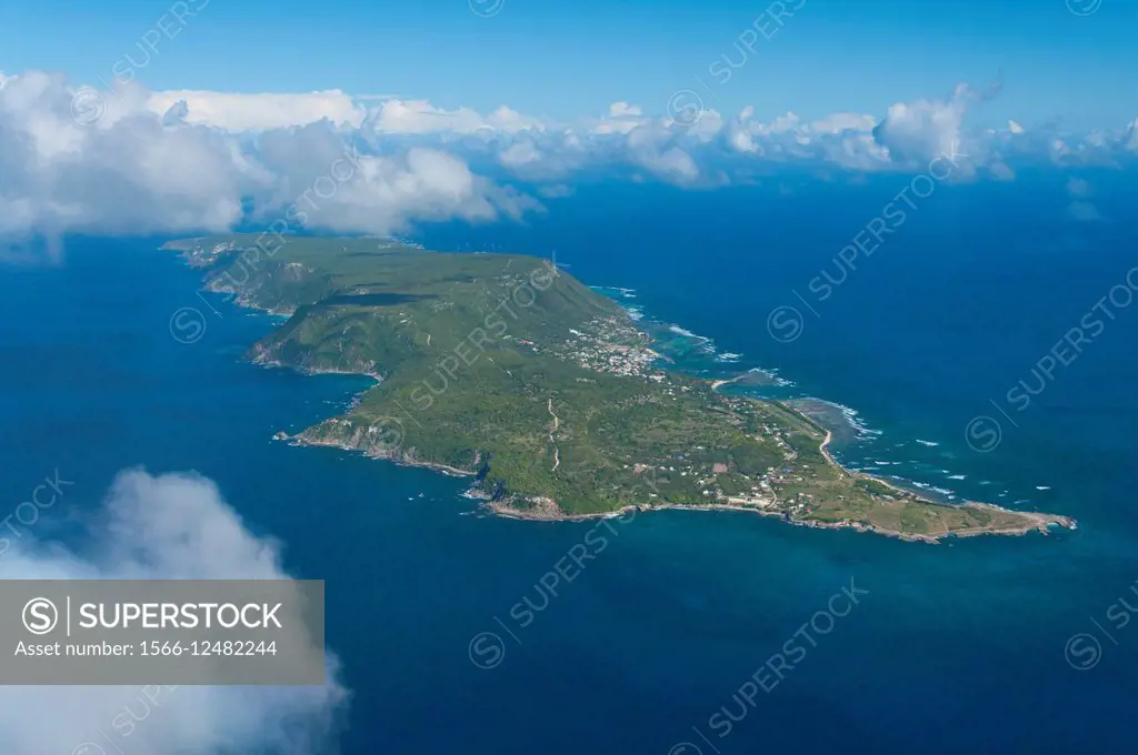 France. Guadeloupe, La Desirade island aerial view