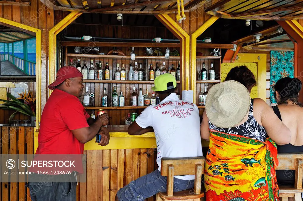 bar on stilts at Cayo Coral, southern headland of Bastimentos Island, Bocas del Toro Archipelago, Republic of Panama, Central America