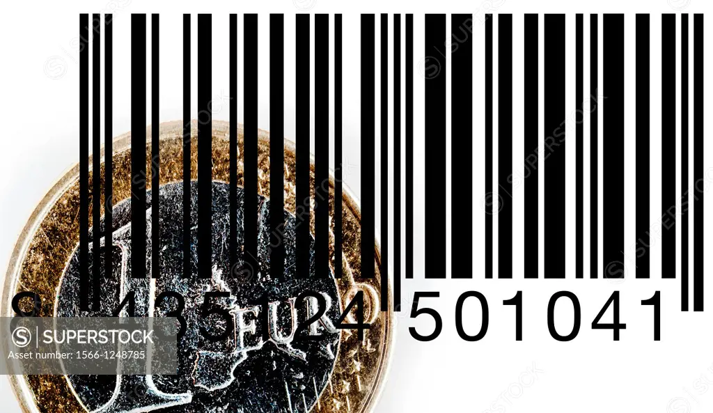 primer plano de un euro con codigo de barras, closeup of a bar code with a euro