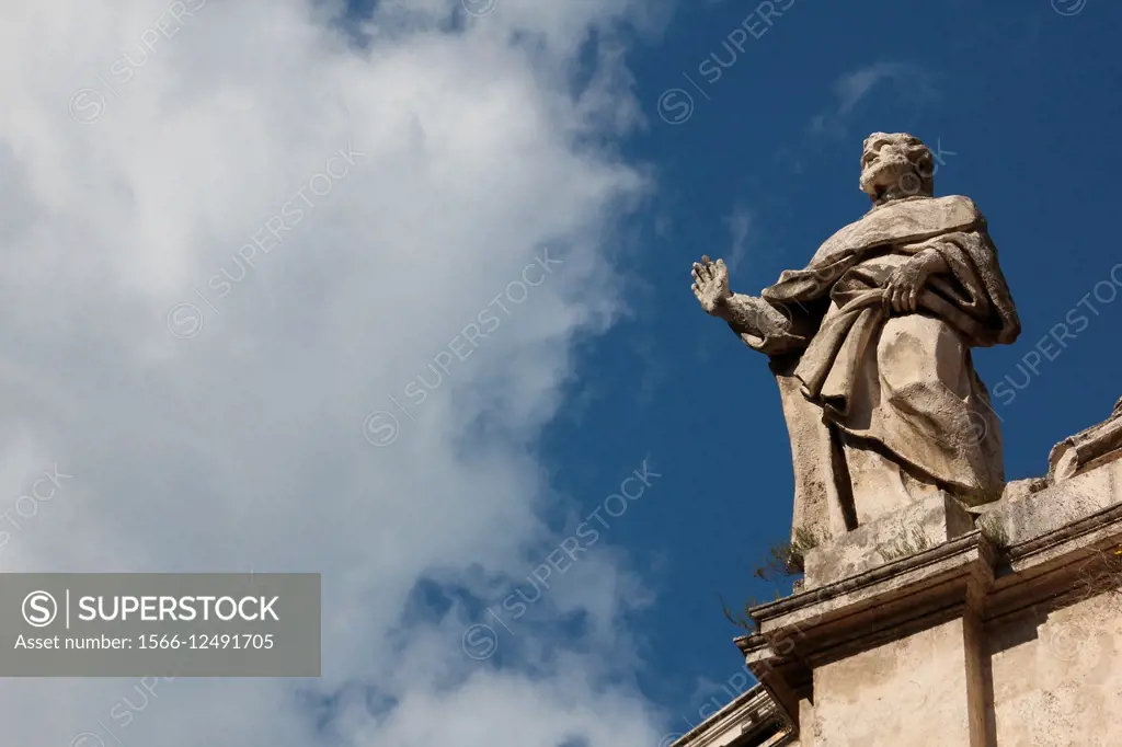 Statue at the san marcello al corso church on via del corso street in rome italy