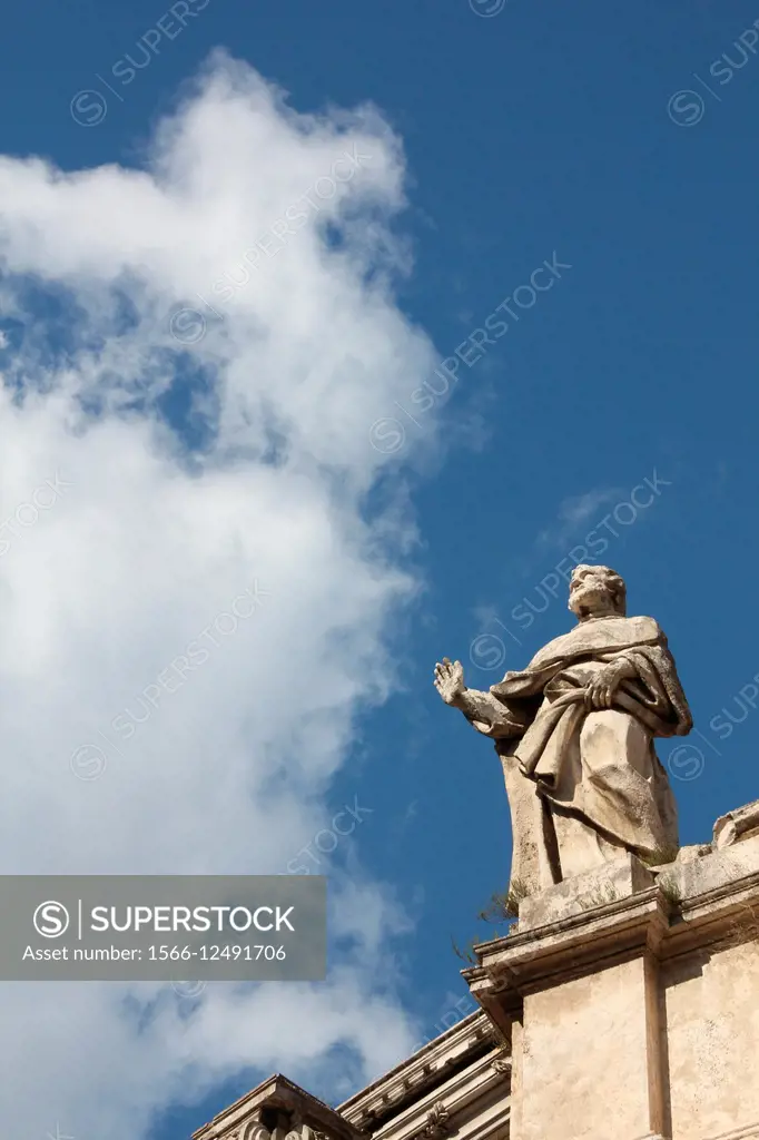 Statue at the san marcello al corso church on via del corso street in rome italy