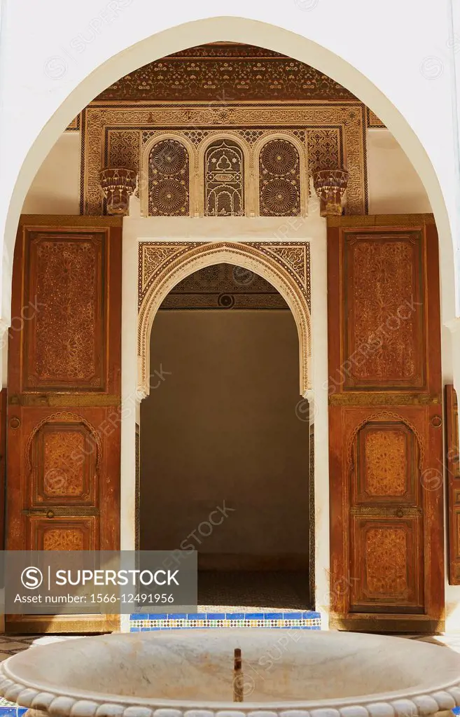 Ornate doorway, Bahia Palace, Marrakech, Morocco.