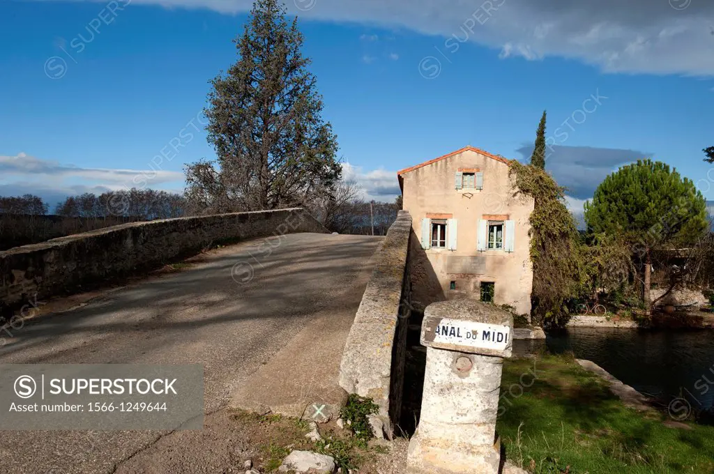 Old bridge over the Canal du Midi, herault department, France