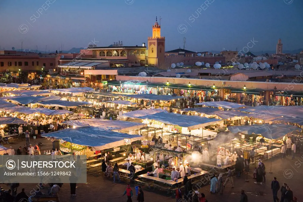 africa, morocco, marrakech, jemaa el fna square, food market