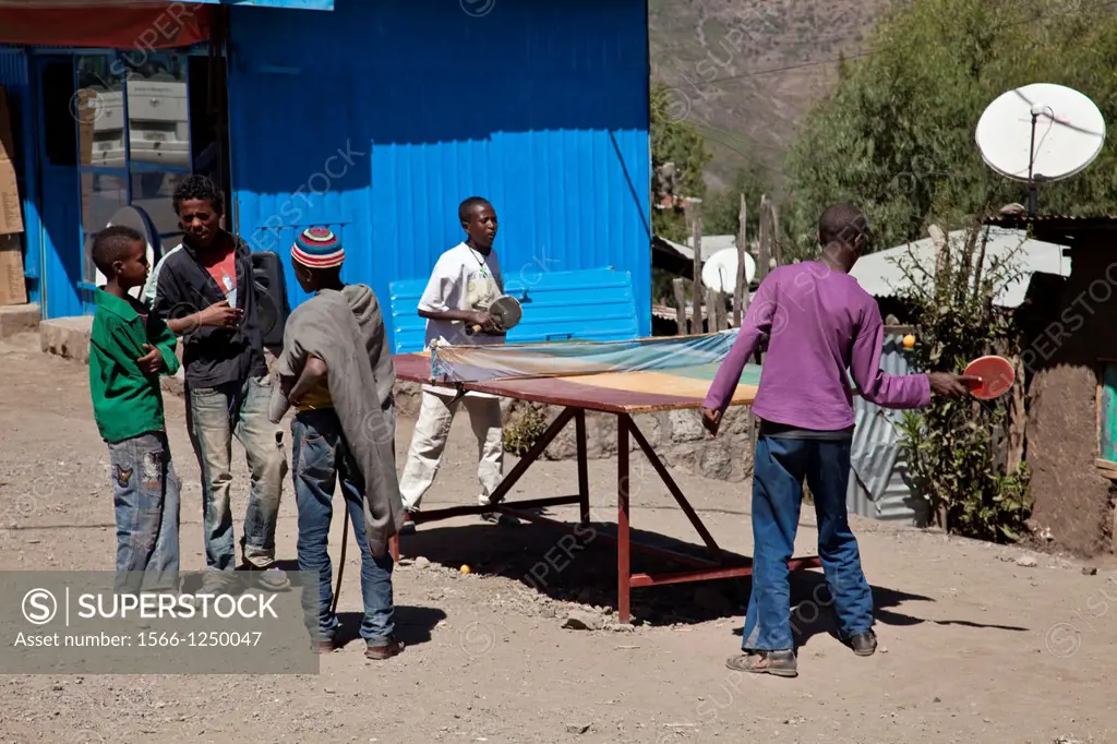 Children Playing Table Tennis In The Street, Lalibela, Ethiopia