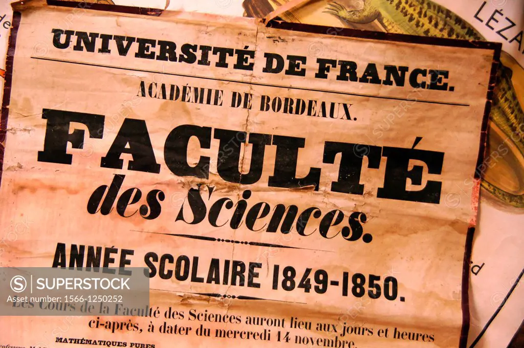 Poster of the University of Bordeaux, academic year 1849-1850, Gironde, Aquitaine, France