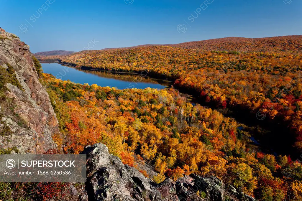 The Porcupine Mountains State Park and the Lake of the Clouds with fall foliage color from the Lake of the Clouds overlook near Ontonagon, Michigan, U...