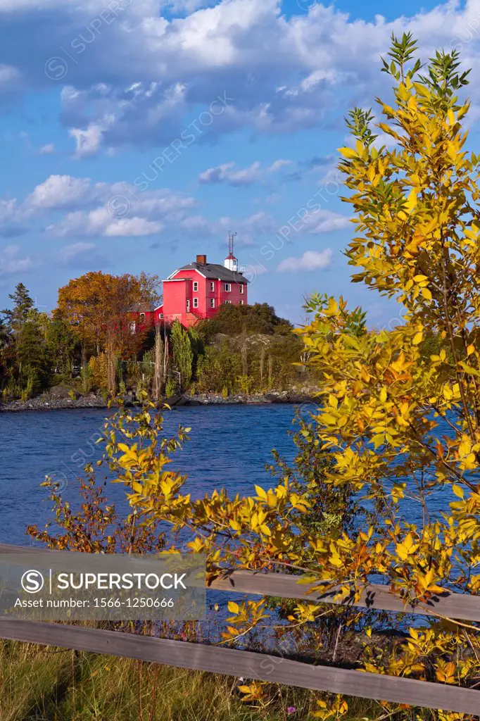 The historic Marquette Harbor Lighthouse on the shores of Lake Superior at Marquette, Michigan, USA