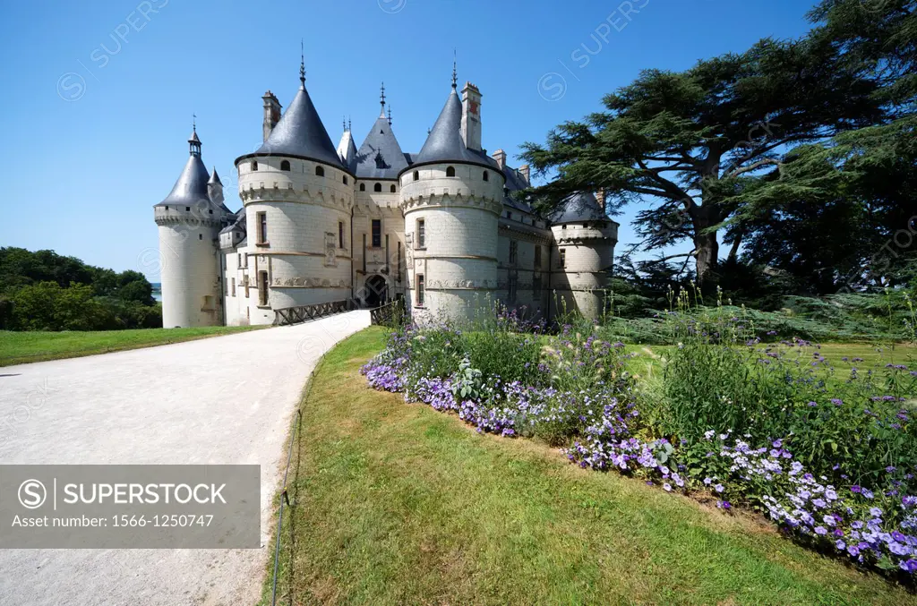 Entrance to the castle of Chaumont Sur Loire, Loire Valley, France  Originally built in the 10th century, has undergone multiple renovations until rea...