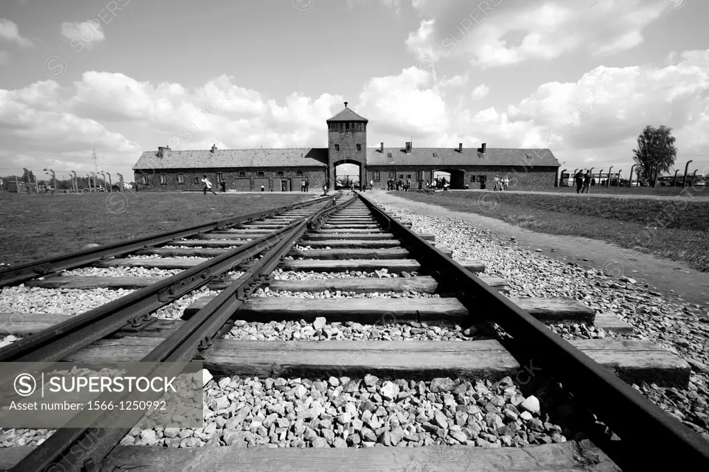 Railway in Auschwitz II Birkenau nazi concentration camp, Poland