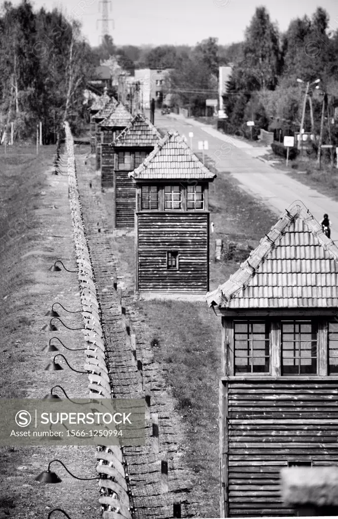 Guard turrets in Auschwitz II Birkenau nazi concentration camp, Poland