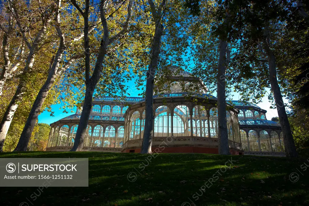 Cristal Palace in El Retiro park , Madrid, autumn