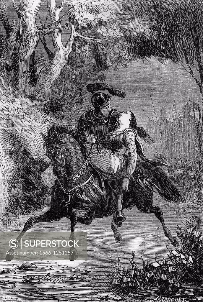 ´And took her on his horse as a dam, as a relic´  Richard and Catherine  By Branculi, 1863  From ´The mysteries of consciousness´, by Maquet and Enaul...