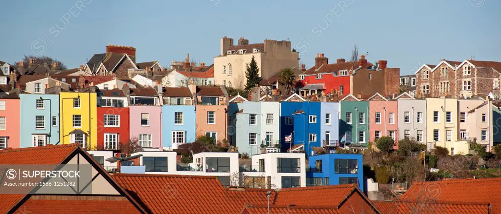 Row of colourful houses close to the harbour, cityscape of Bristol , Bristol, England, United Kingdom, UK