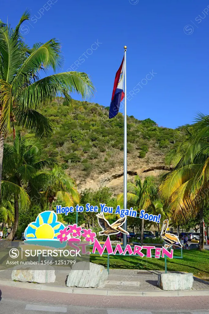 Welcome Sign St  Martin Maarten Caribbean Island Netherland Antilles