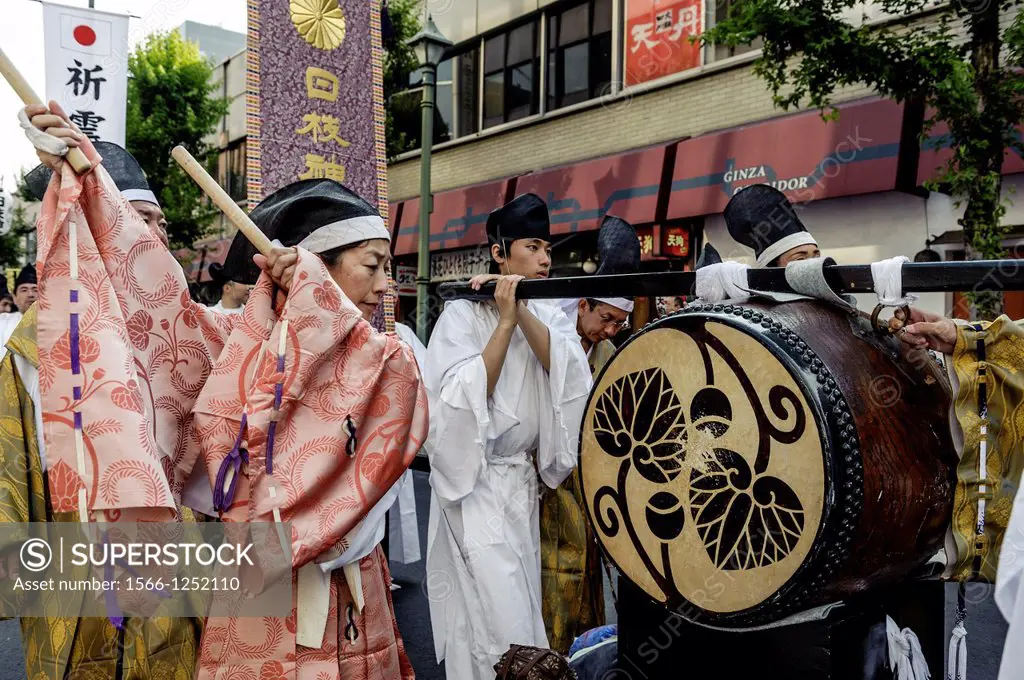 Religious parade on the streets of Tokyo, Japan, Asia