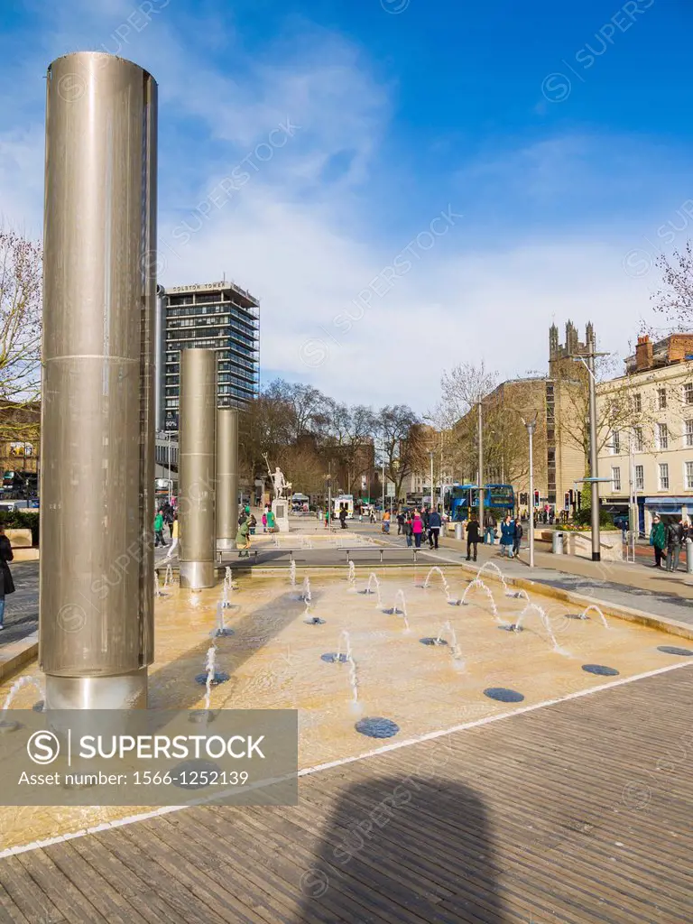 The fountains at St Augustine´s Parade in Bristol City centre, England