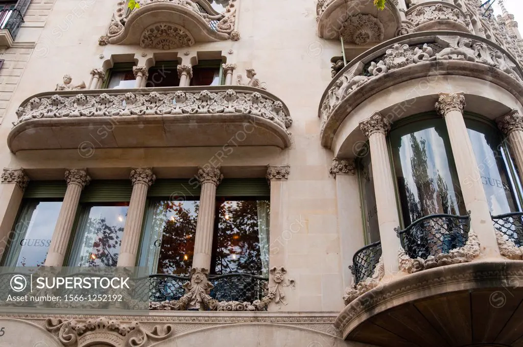 Facade of a building in Passeig de Gracia street, Barcelona, Catalunya Catalonia Cataluna, Spain, Europe