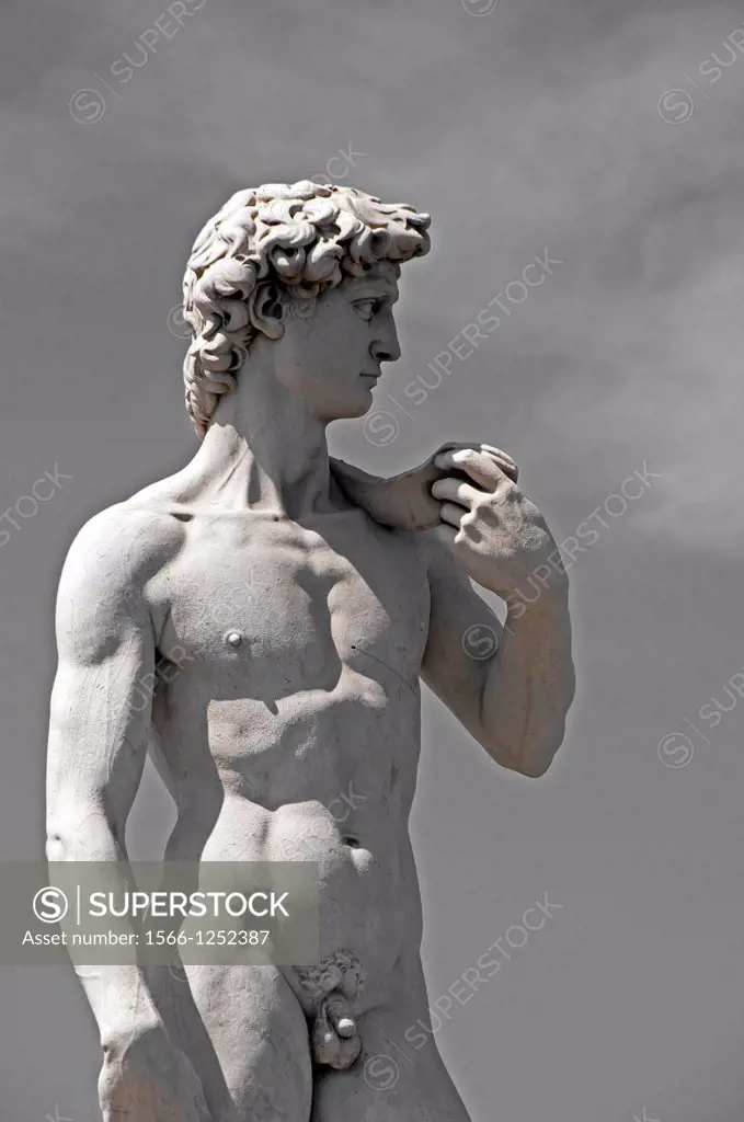 replica of the Michelangelo´s David statue on rondo next to Prado Plage, Prado Beach, Marseille, Bouches du Rhone, Provence-Alpes-Cote d´Azur, France,...
