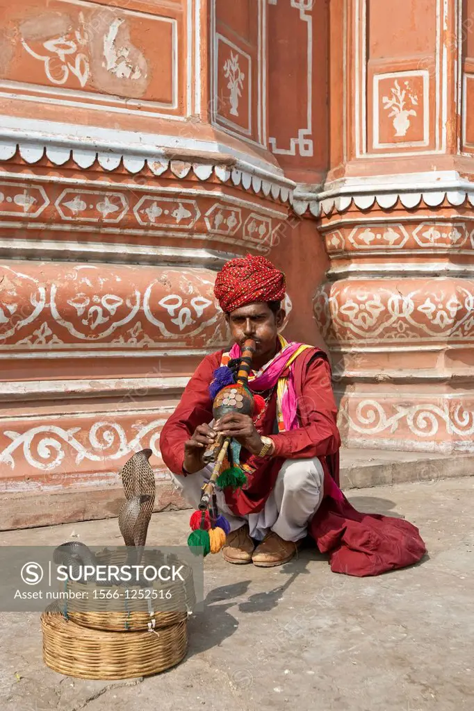 Snake Charmer Outside The Palace of Winds Hawa Mahal Jaipur, Rajasthan, India