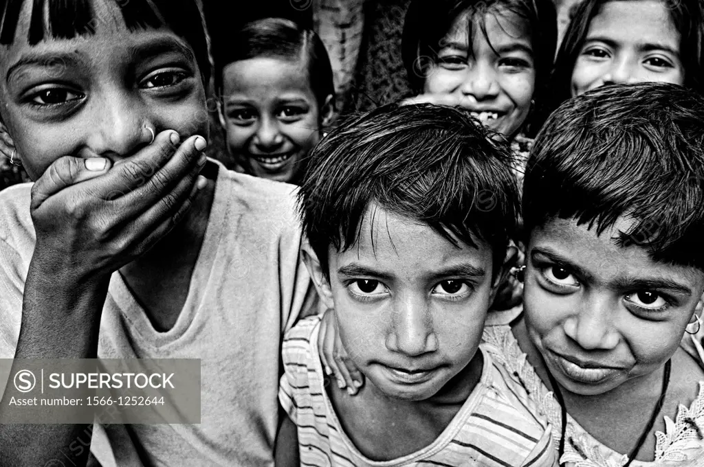Portrait of children in the streets of Calcutta, Kolkata, West Bengal, India