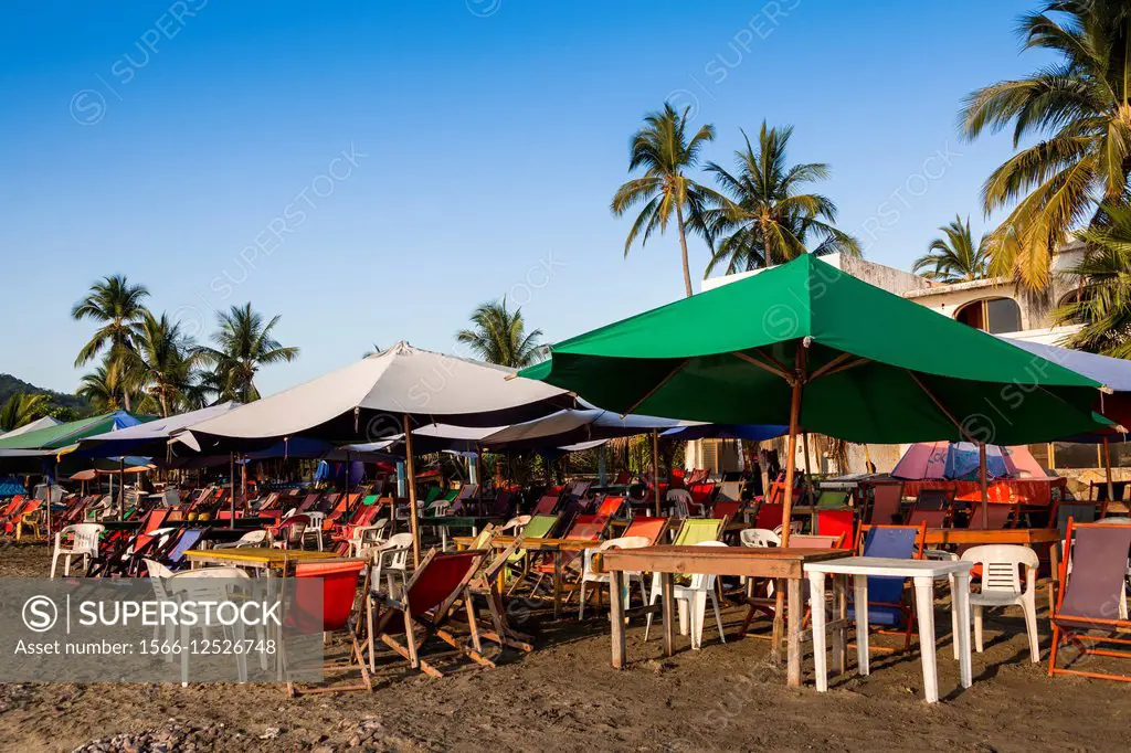 Beach Restaurant. Manzanillo beach. Pacific Ocean. Colima. Mexico.