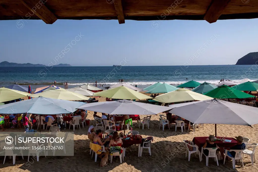 Beach Restaurant. Manzanillo beach. Pacific Ocean. Colima. Mexico.