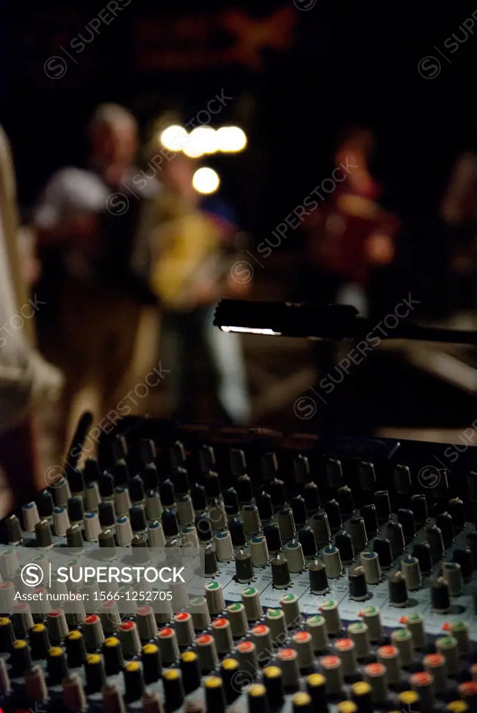 Detail of music table mixer and control, at a festival, Fundí£o - Portugal