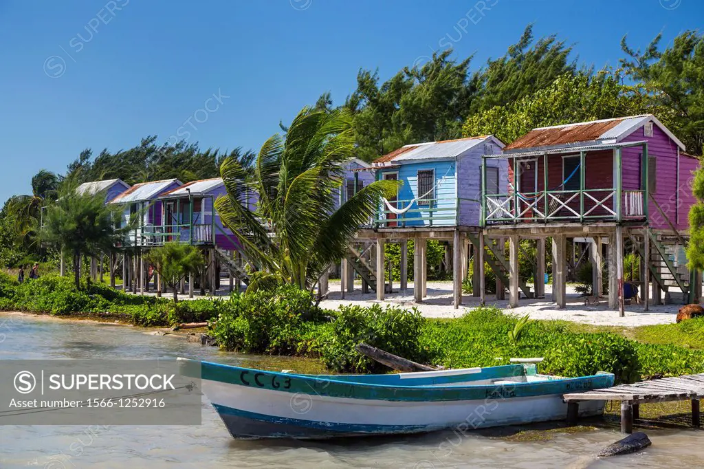 Colorful beach cottages on the island of Cay Caulker, Belize