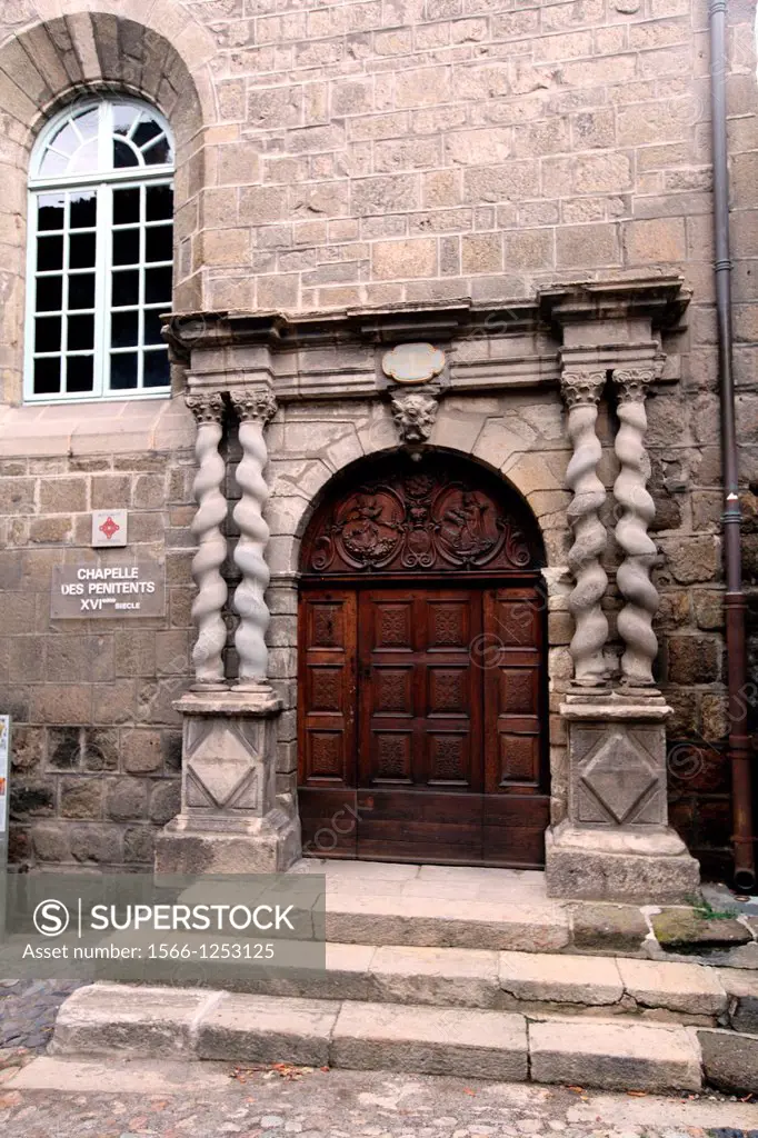 Entrance door to the Chapel of the Penitents in the cathedral, Le Puy-en-Velay, Haute-Loire, Auvergne, France