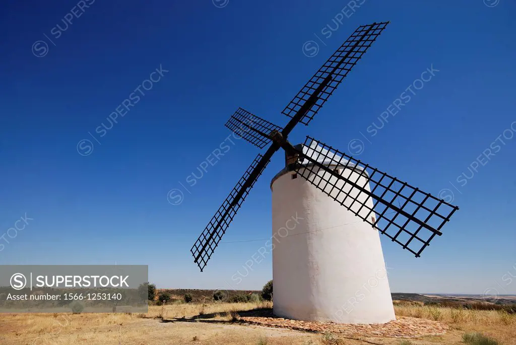 Windmill in a field of Viñuelas, Guadalajara province, Spain