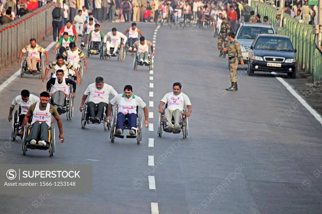 Participants of Pune International Marathon 2012, Wheelcair Race, Maharasthra, India