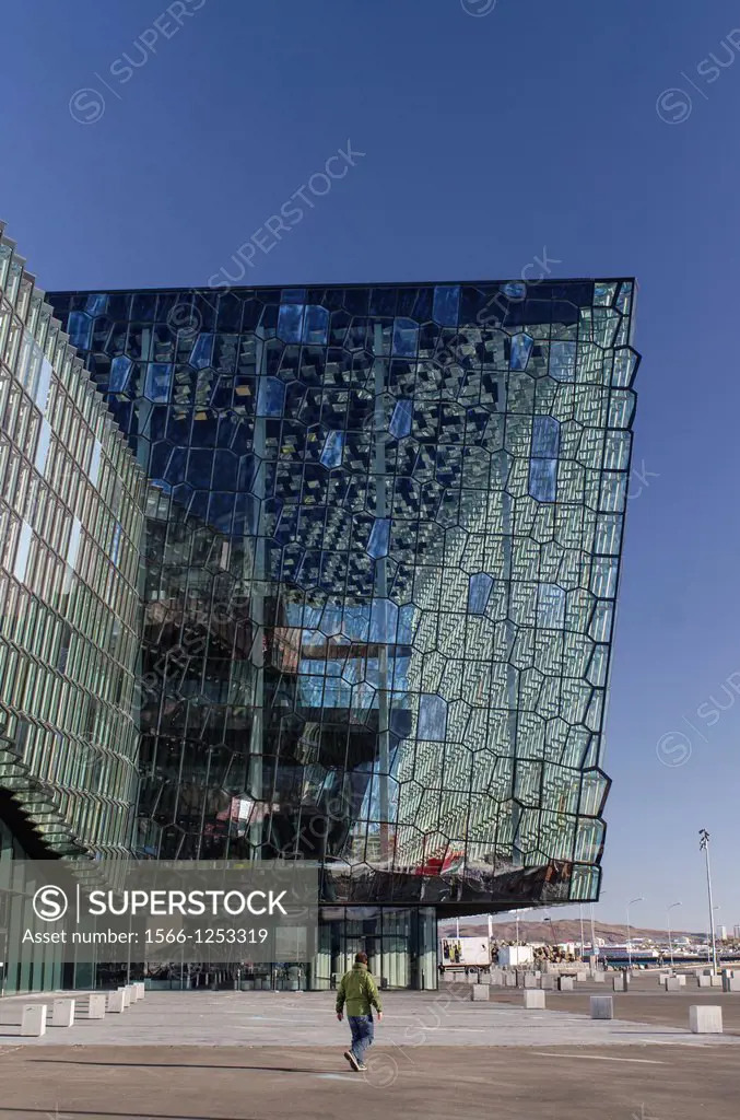 Harpa Concert Hall and Conference centre building designed by Hennin Larsen and Batteríið Architects  It is placed at Reykjavik harbour  Iceland