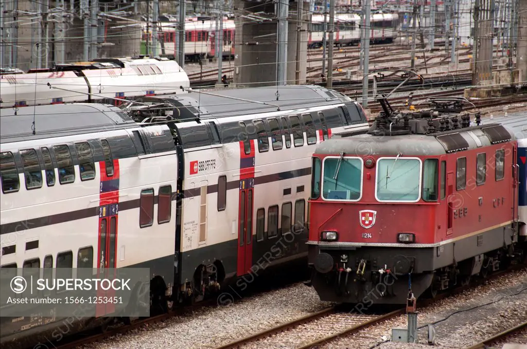 old and modern trains, Cornavin - main railway station in Geneva, Switzerland, Europe