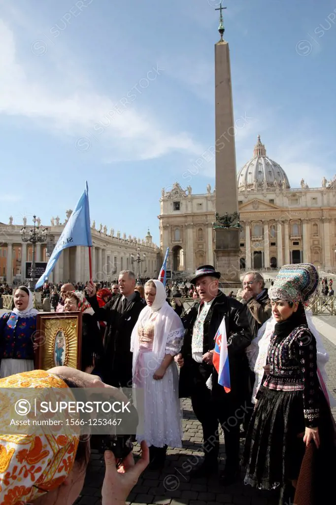 13 Feb 2013 A group of pilgrims from Slovakia in the Vatican City, Rome following the resignation announcement by Pope Benedict XVI