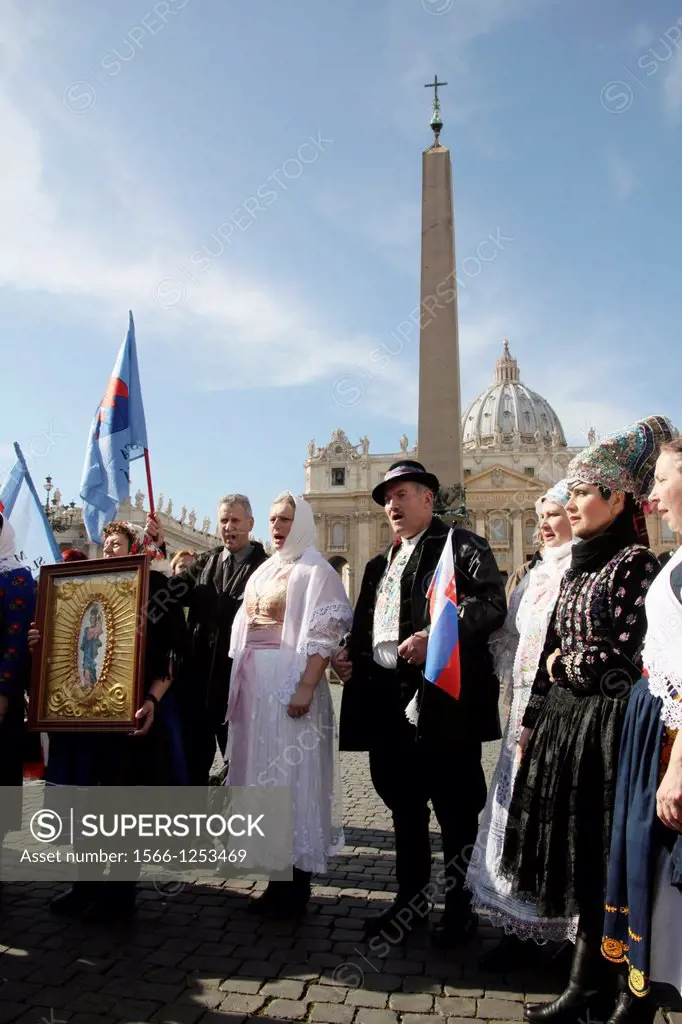 13 Feb 2013 A group of pilgrims from Slovakia in the Vatican City, Rome following the resignation announcement by Pope Benedict XVI
