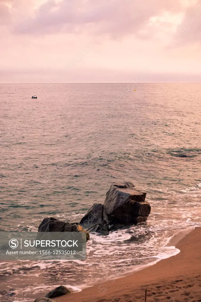 Beach, rocks, sea. Tossa de Mar, Catalonia, Spain.