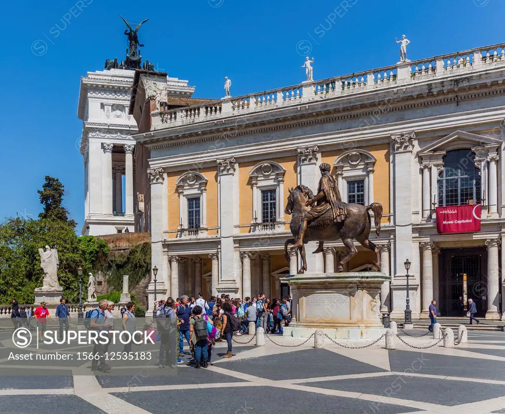 Rome, Italy. Piazza del Campidoglio, with copy of equestrian statue of Marcus Aurelius.