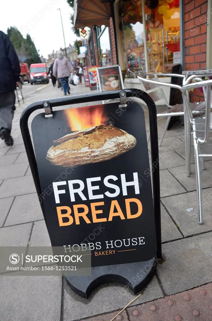 Fresh Bread sign, Hobbs House bakery, Bristol, England, UK