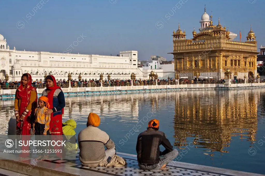 Sikh Pilgrims, The Golden Temple of Amritsar,  aka The Harmandir Sahib or Hari Mandir Punjab, India